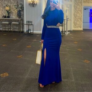 Blue Open Back Long-Sleeve Dress